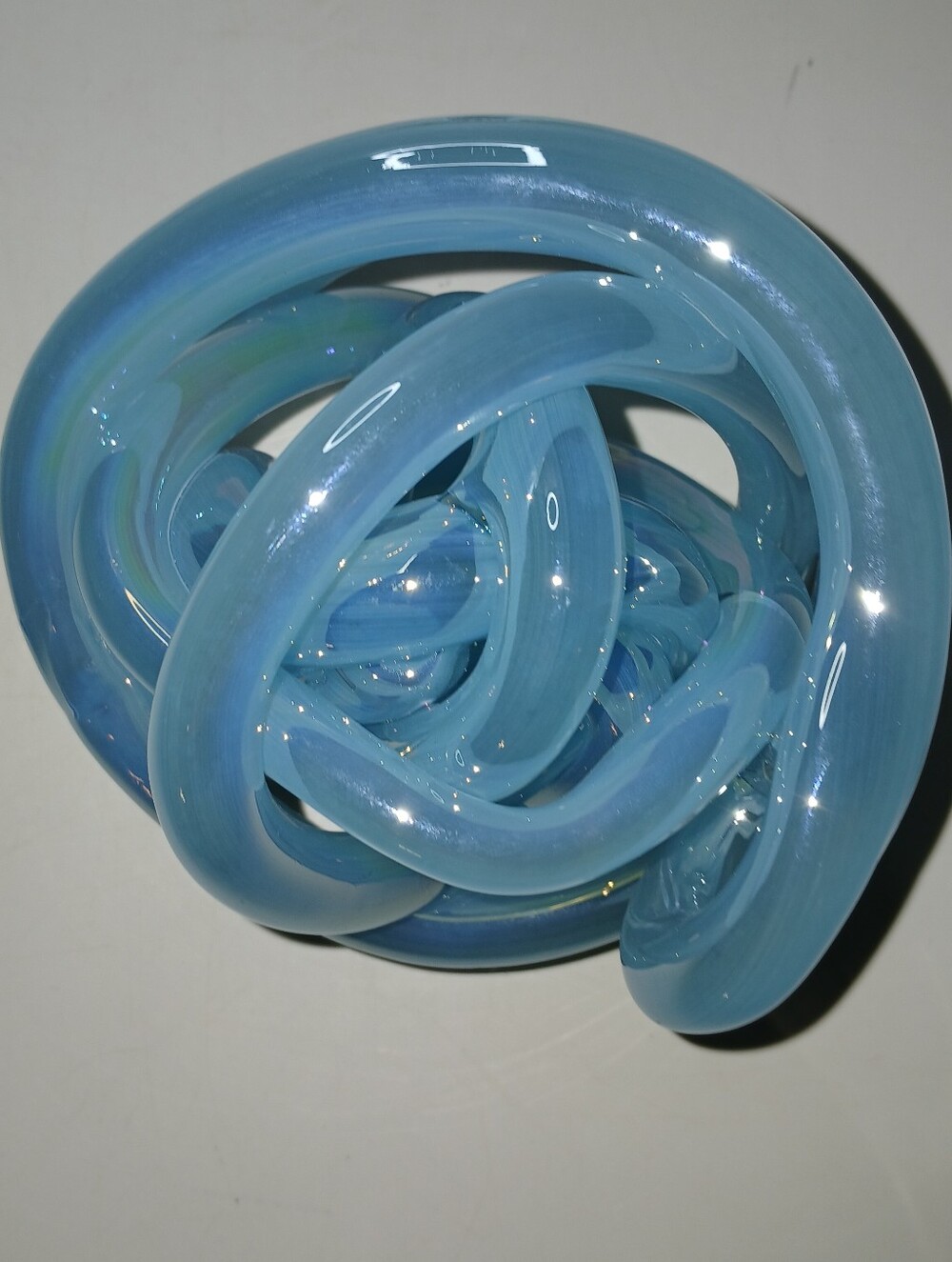 Hand-Blown Blue Glass Knot Sculpture - Home Art